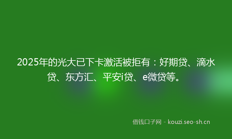 2025年的光大已下卡激活被拒有：好期贷、滴水贷、东方汇、平安i贷、e微贷等。