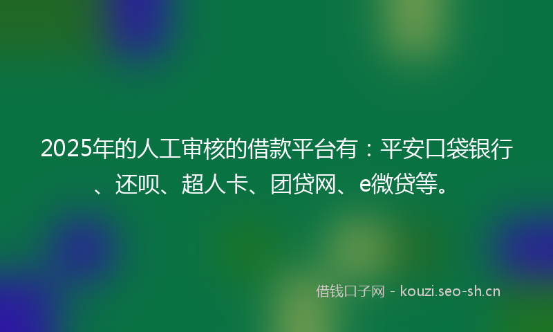2025年的人工审核的借款平台有:平安口袋银行、还呗、超人卡、团贷网、e微贷等。