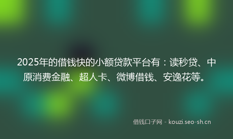 2025年的借钱快的小额贷款平台有：读秒贷、中原消费金融、超人卡、微博借钱、安逸花等。