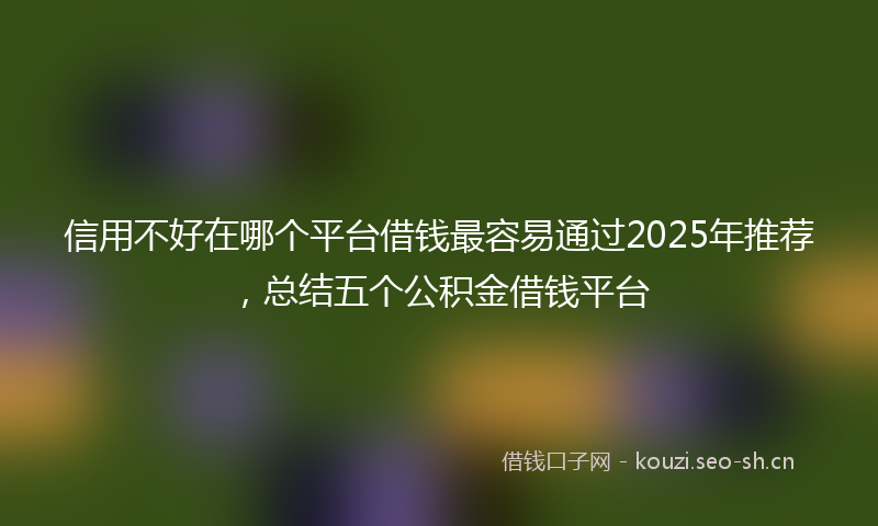 信用不好在哪个平台借钱最容易通过2025年推荐,总结五个公积金借钱平台