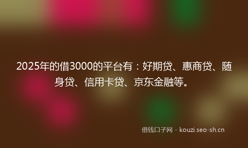 2025年的借3000的平台有：好期贷、惠商贷、随身贷、信用卡贷、京东金融等。