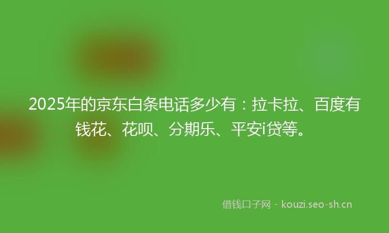 2025年的京东白条电话多少有：拉卡拉、百度有钱花、花呗、分期乐、平安i贷等。