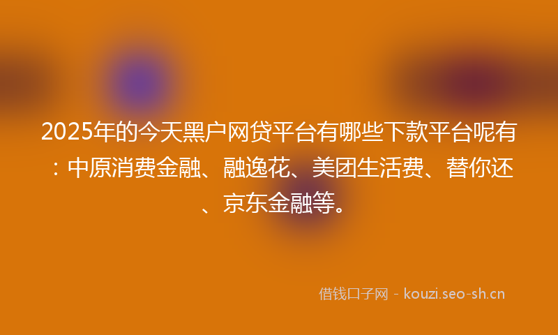 2025年的今天黑户网贷平台有哪些下款平台呢有：中原消费金融、融逸花、美团生活费、替你还、京东金融等。