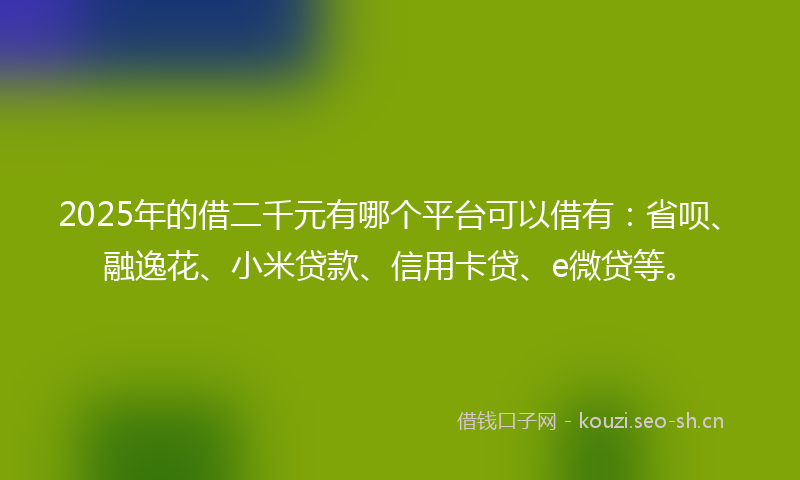 2025年的借二千元有哪个平台可以借有：省呗、融逸花、小米贷款、信用卡贷、e微贷等。