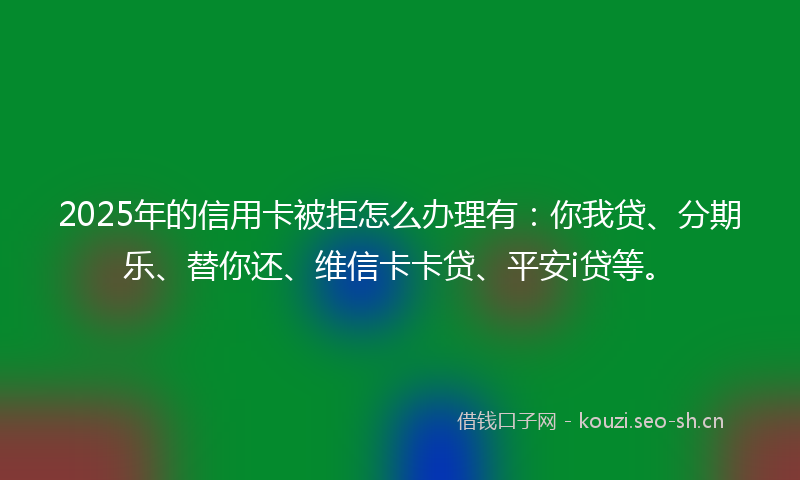 2025年的信用卡被拒怎么办理有：你我贷、分期乐、替你还、维信卡卡贷、平安i贷等。