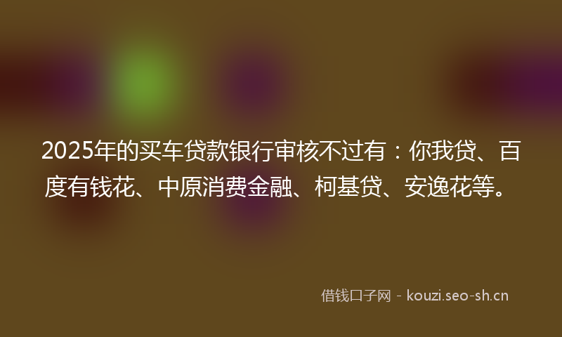 2025年的买车贷款银行审核不过有：你我贷、百度有钱花、中原消费金融、柯基贷、安逸花等。