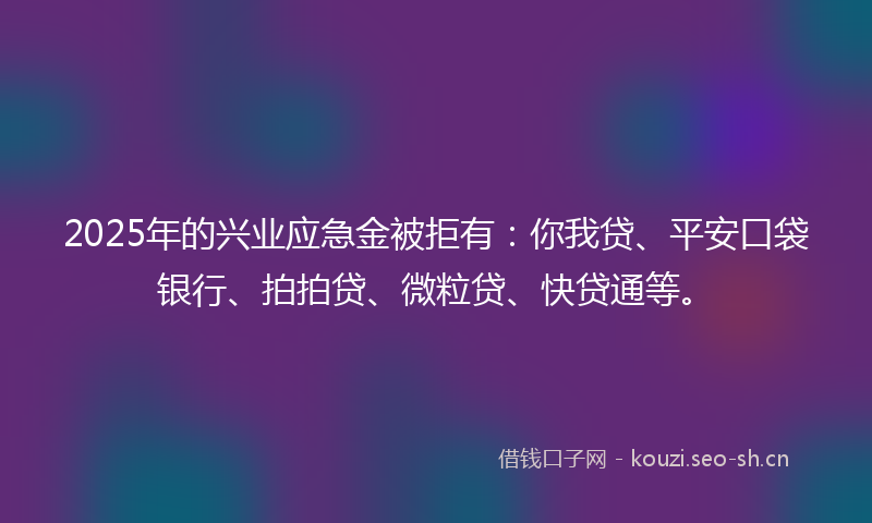 2025年的兴业应急金被拒有:你我贷、平安口袋银行、拍拍贷、微粒贷、快贷通等。