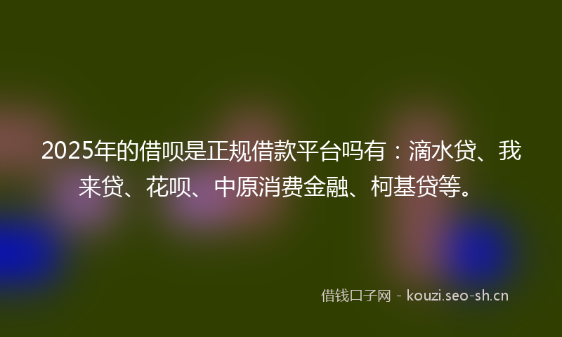 2025年的借呗是正规借款平台吗有：滴水贷、我来贷、花呗、中原消费金融、柯基贷等。