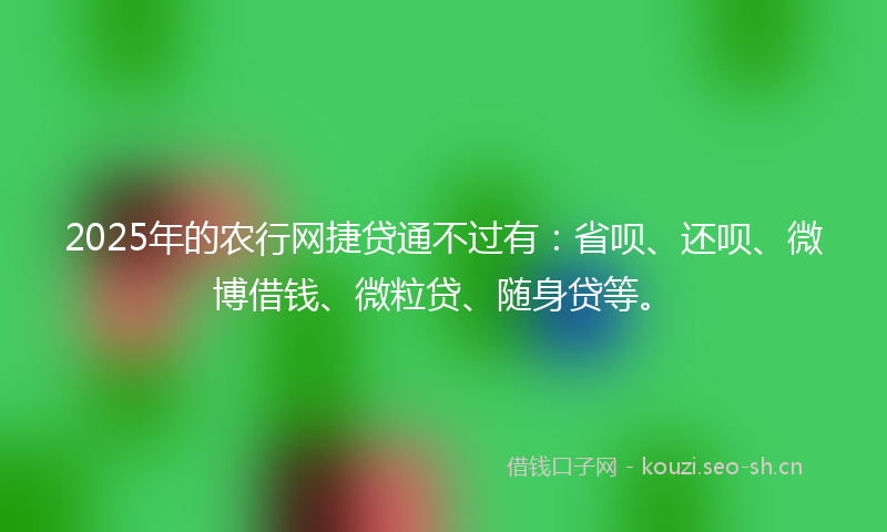 2025年的农行网捷贷通不过有:省呗、还呗、微博借钱、微粒贷、随身贷等。