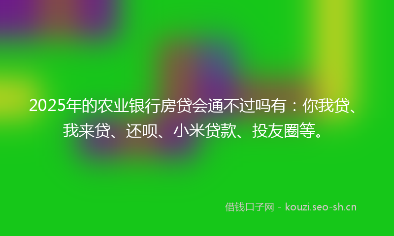 2025年的农业银行房贷会通不过吗有:你我贷、我来贷、还呗、小米贷款、投友圈等。