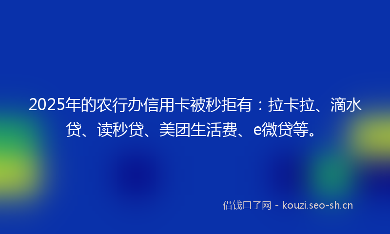 2025年的农行办信用卡被秒拒有：拉卡拉、滴水贷、读秒贷、美团生活费、e微贷等。