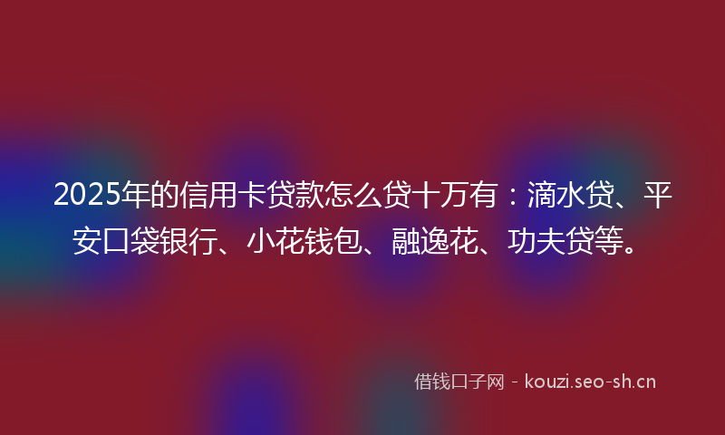 2025年的信用卡贷款怎么贷十万有:滴水贷、平安口袋银行、小花钱包、融逸花、功夫贷等。