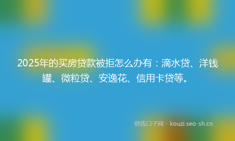 2025年的买房贷款被拒怎么办有：滴水贷、洋钱罐、微粒贷、安逸花、信用卡贷等。