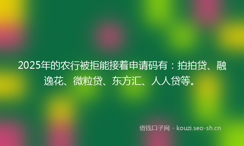 2025年的农行被拒能接着申请码有:拍拍贷、融逸花、微粒贷、东方汇、人人贷等。