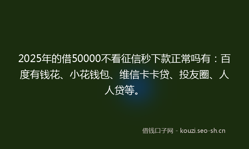 2025年的借50000不看征信秒下款正常吗有:百度有钱花、小花钱包、维信卡卡贷、投友圈、人人贷等。