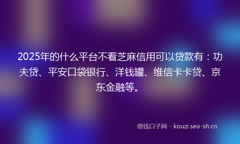 2025年的什么平台不看芝麻信用可以贷款有：功夫贷、平安口袋银行、洋钱罐、维信卡卡贷、京东金融等。