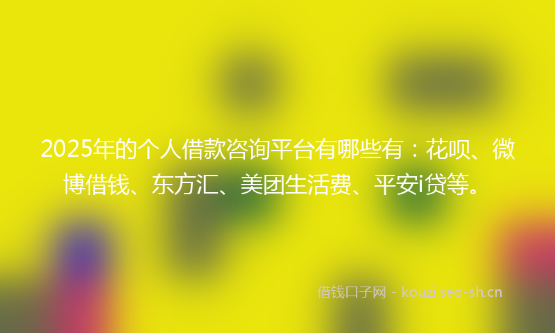2025年的个人借款咨询平台有哪些有：花呗、微博借钱、东方汇、美团生活费、平安i贷等。