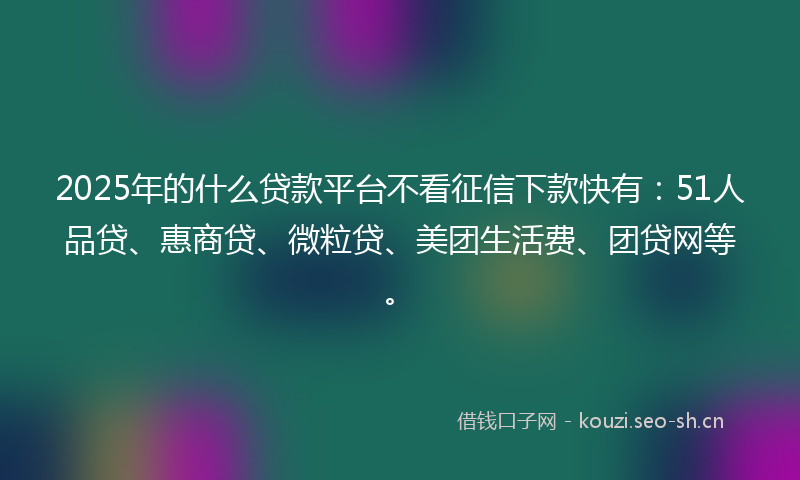 2025年的什么贷款平台不看征信下款快有：51人品贷、惠商贷、微粒贷、美团生活费、团贷网等。
