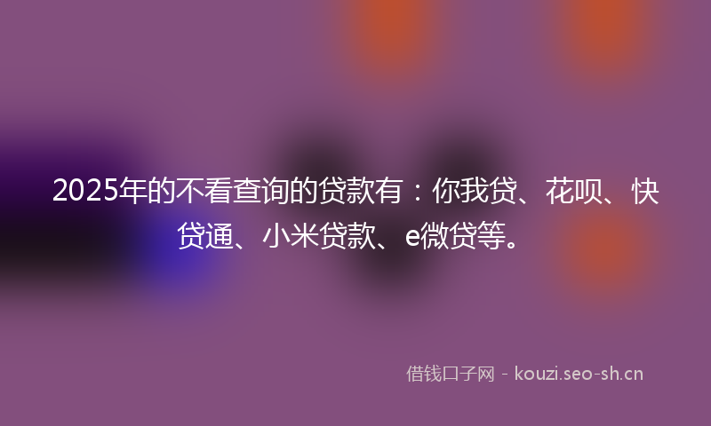 2025年的不看查询的贷款有：你我贷、花呗、快贷通、小米贷款、e微贷等。