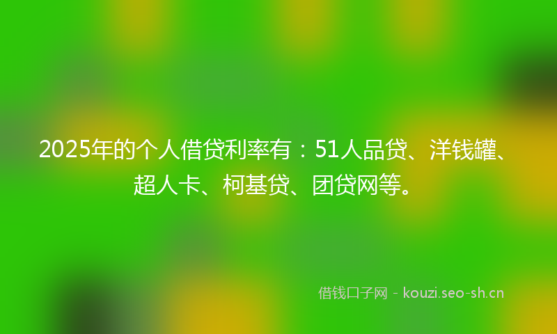 2025年的个人借贷利率有：51人品贷、洋钱罐、超人卡、柯基贷、团贷网等。