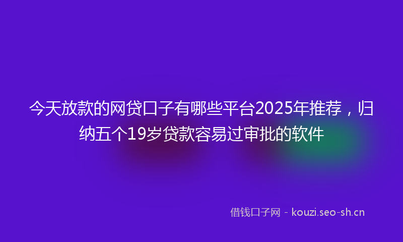 今天放款的网贷口子有哪些平台2025年推荐，归纳五个19岁贷款容易过审批的软件