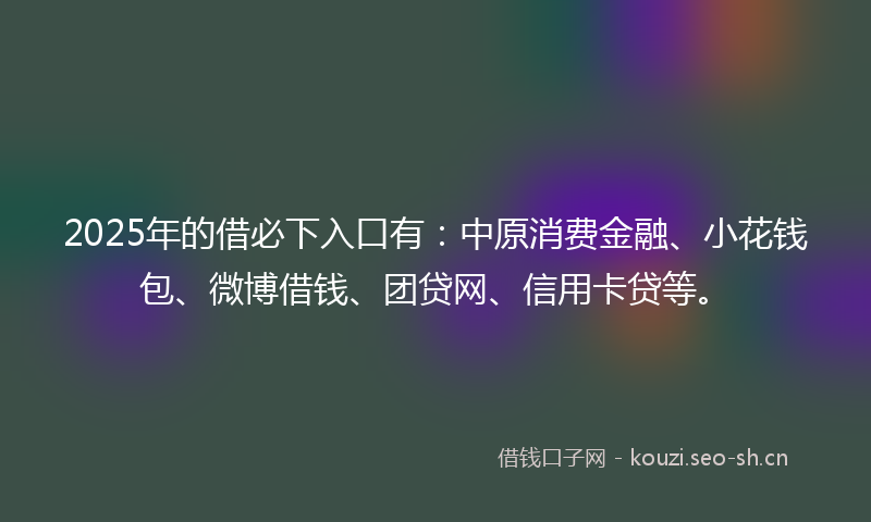 2025年的借必下入口有：中原消费金融、小花钱包、微博借钱、团贷网、信用卡贷等。