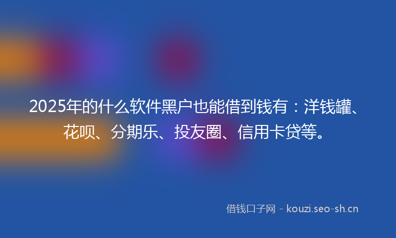 2025年的什么软件黑户也能借到钱有：洋钱罐、花呗、分期乐、投友圈、信用卡贷等。