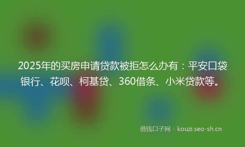 2025年的买房申请贷款被拒怎么办有：平安口袋银行、花呗、柯基贷、360借条、小米贷款等。