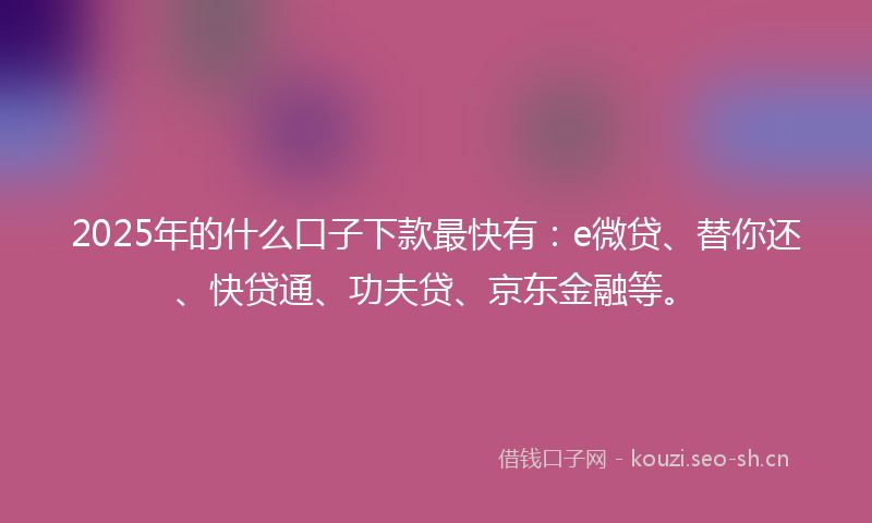 2025年的什么口子下款最快有：e微贷、替你还、快贷通、功夫贷、京东金融等。