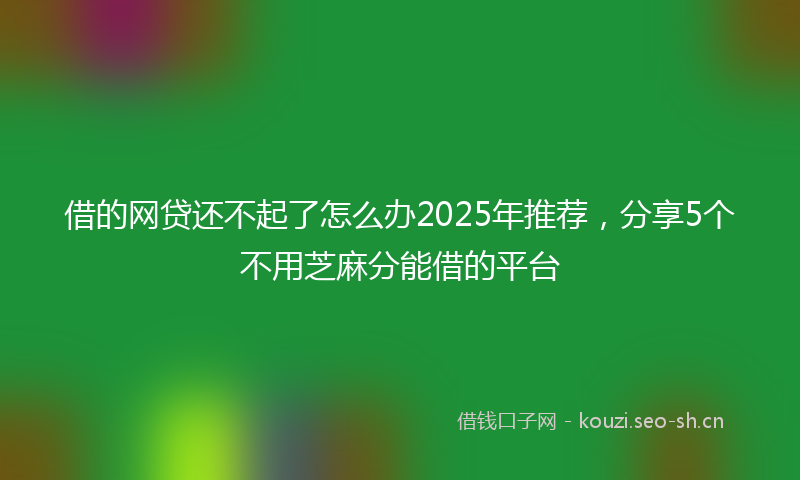 借的网贷还不起了怎么办2025年推荐，分享5个不用芝麻分能借的平台