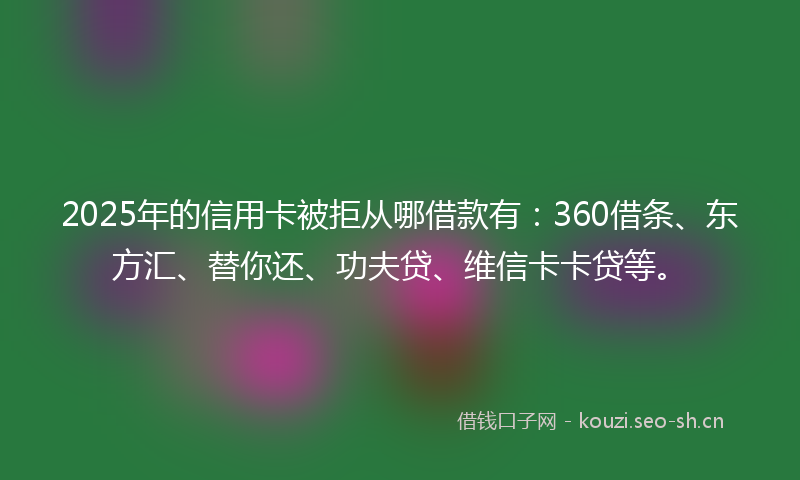 2025年的信用卡被拒从哪借款有：360借条、东方汇、替你还、功夫贷、维信卡卡贷等。