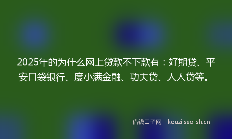 2025年的为什么网上贷款不下款有：好期贷、平安口袋银行、度小满金融、功夫贷、人人贷等。