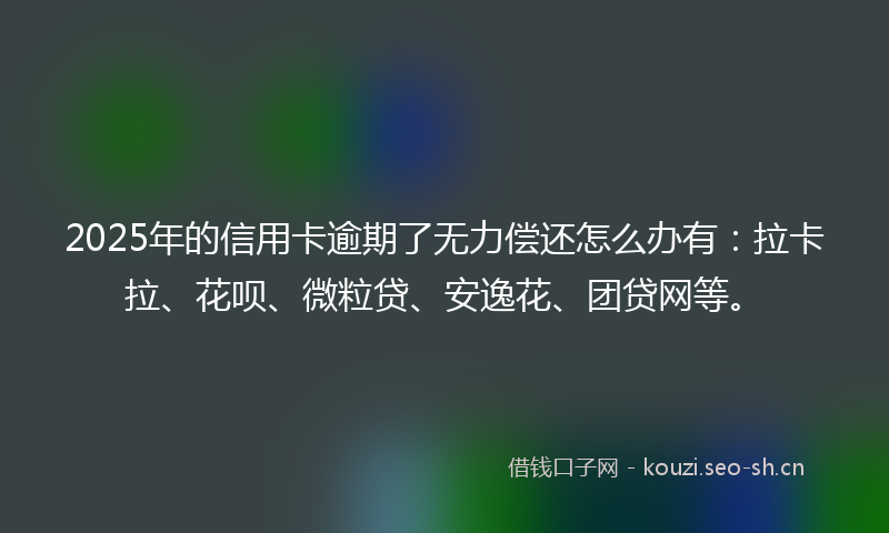 2025年的信用卡逾期了无力偿还怎么办有:拉卡拉、花呗、微粒贷、安逸花、团贷网等。