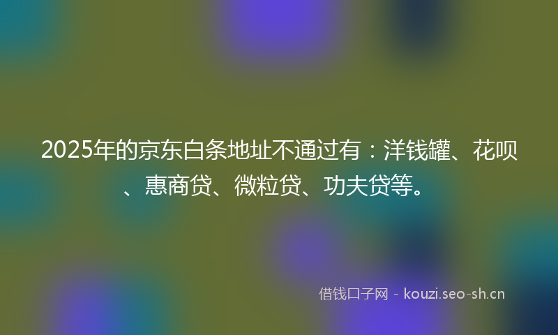 2025年的京东白条地址不通过有:洋钱罐、花呗、惠商贷、微粒贷、功夫贷等。