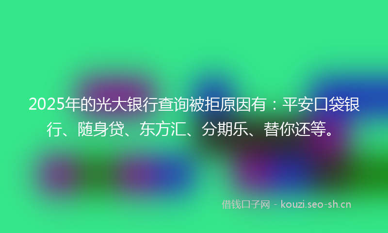 2025年的光大银行查询被拒原因有：平安口袋银行、随身贷、东方汇、分期乐、替你还等。