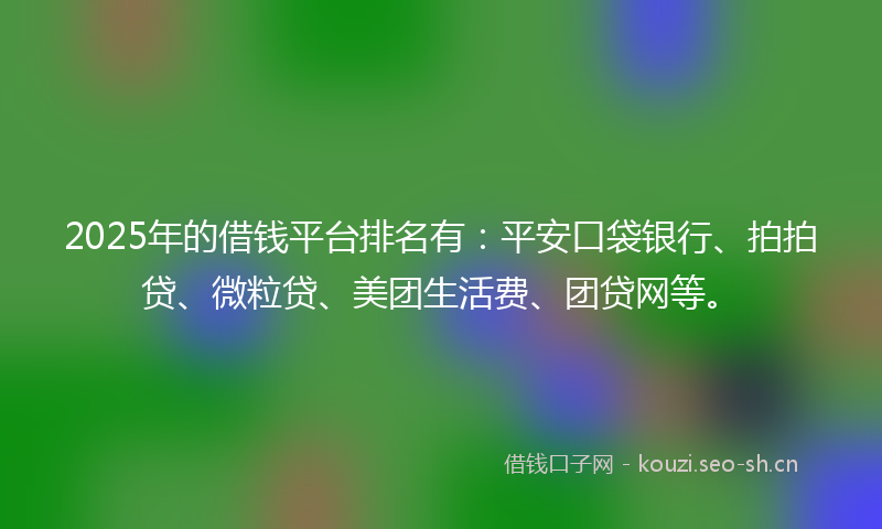 2025年的借钱平台排名有:平安口袋银行、拍拍贷、微粒贷、美团生活费、团贷网等。