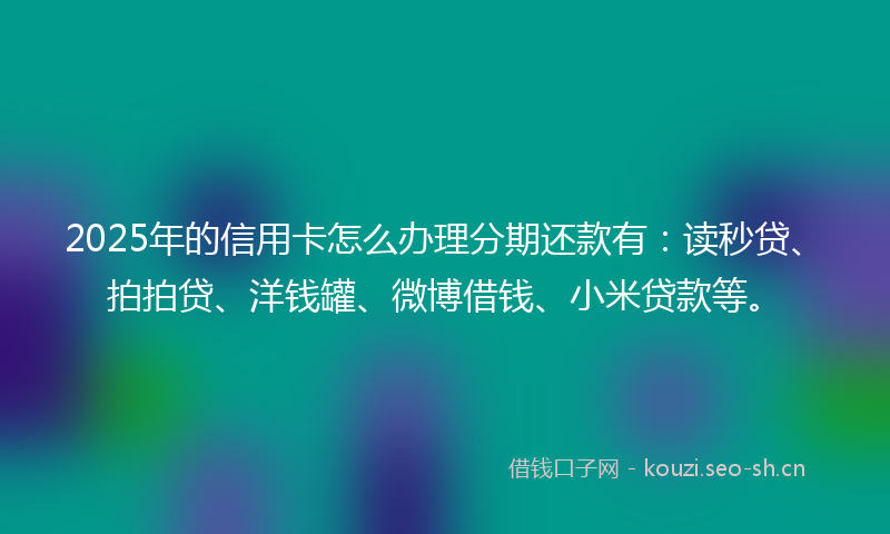 2025年的信用卡怎么办理分期还款有：读秒贷、拍拍贷、洋钱罐、微博借钱、小米贷款等。