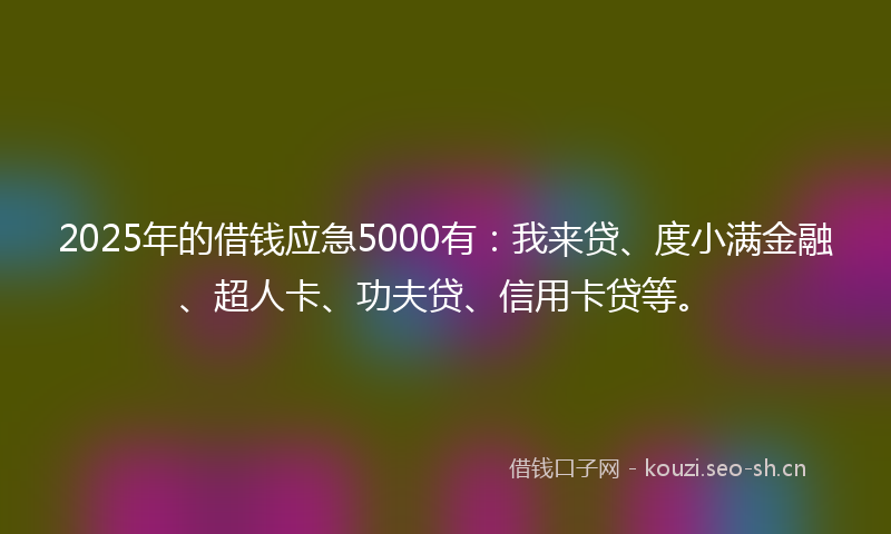 2025年的借钱应急5000有：我来贷、度小满金融、超人卡、功夫贷、信用卡贷等。