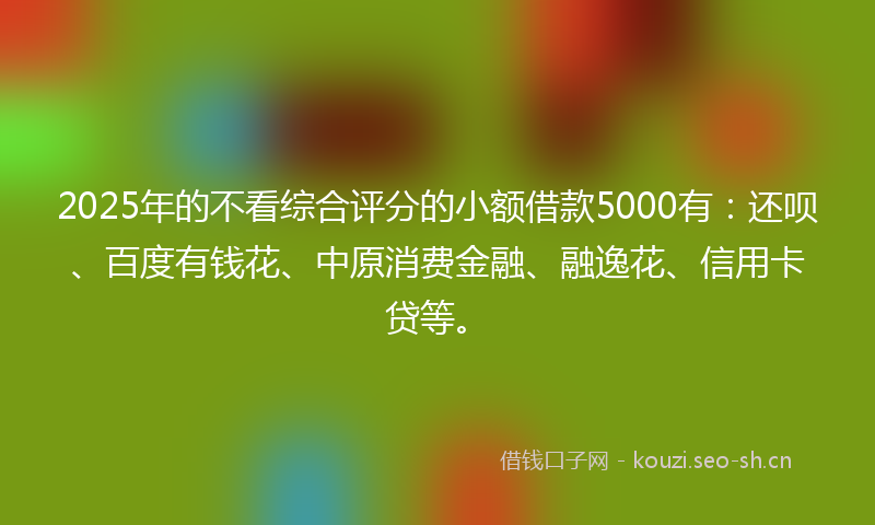2025年的不看综合评分的小额借款5000有：还呗、百度有钱花、中原消费金融、融逸花、信用卡贷等。