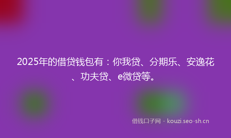 2025年的借贷钱包有：你我贷、分期乐、安逸花、功夫贷、e微贷等。
