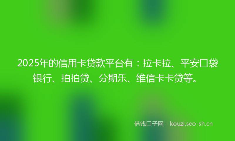 2025年的信用卡贷款平台有:拉卡拉、平安口袋银行、拍拍贷、分期乐、维信卡卡贷等。