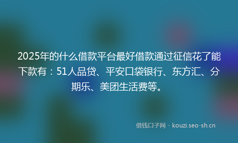 2025年的什么借款平台最好借款通过征信花了能下款有：51人品贷、平安口袋银行、东方汇、分期乐、美团生活费等。