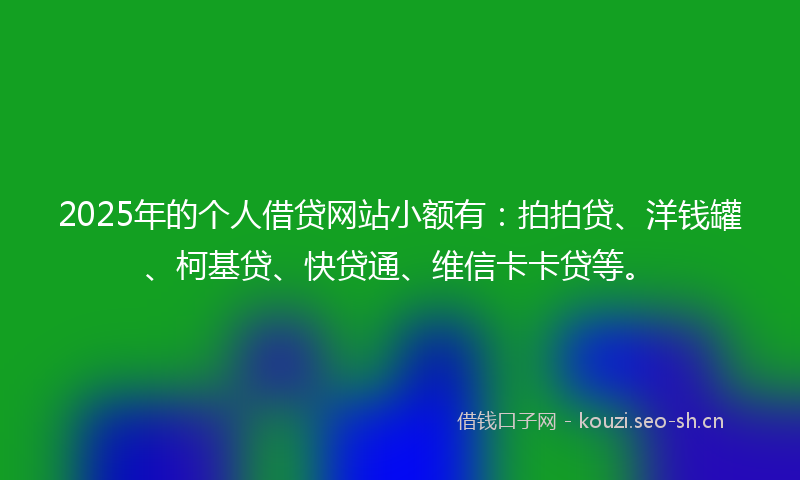 2025年的个人借贷网站小额有：拍拍贷、洋钱罐、柯基贷、快贷通、维信卡卡贷等。
