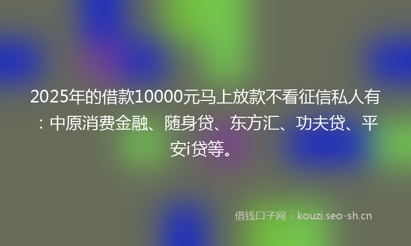 2025年的借款10000元马上放款不看征信私人有:中原消费金融、随身贷、东方汇、功夫贷、平安i贷等。