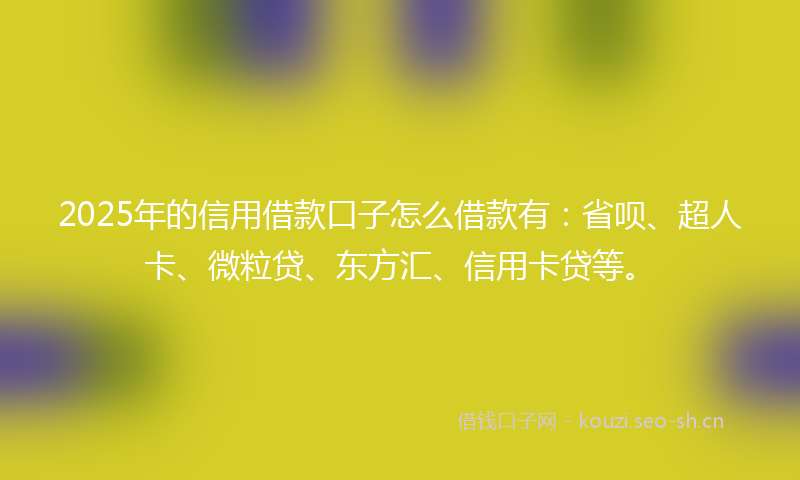 2025年的信用借款口子怎么借款有：省呗、超人卡、微粒贷、东方汇、信用卡贷等。