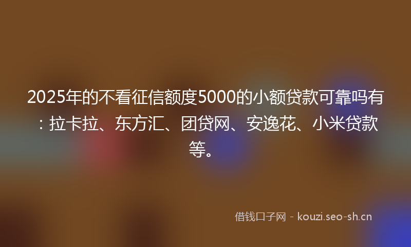 2025年的不看征信额度5000的小额贷款可靠吗有：拉卡拉、东方汇、团贷网、安逸花、小米贷款等。