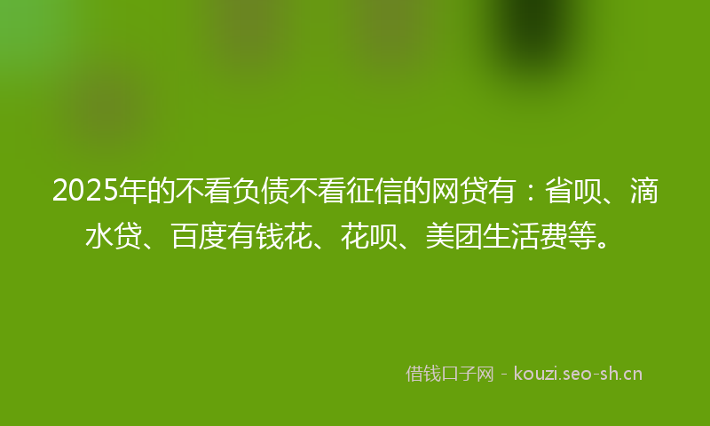 2025年的不看负债不看征信的网贷有:省呗、滴水贷、百度有钱花、花呗、美团生活费等。