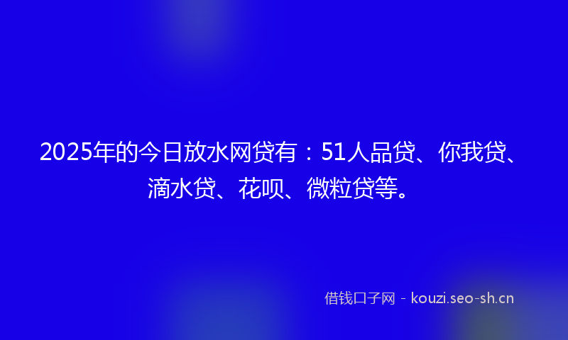 2025年的今日放水网贷有：51人品贷、你我贷、滴水贷、花呗、微粒贷等。