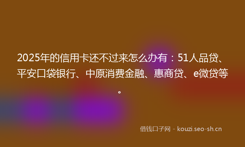 2025年的信用卡还不过来怎么办有：51人品贷、平安口袋银行、中原消费金融、惠商贷、e微贷等。