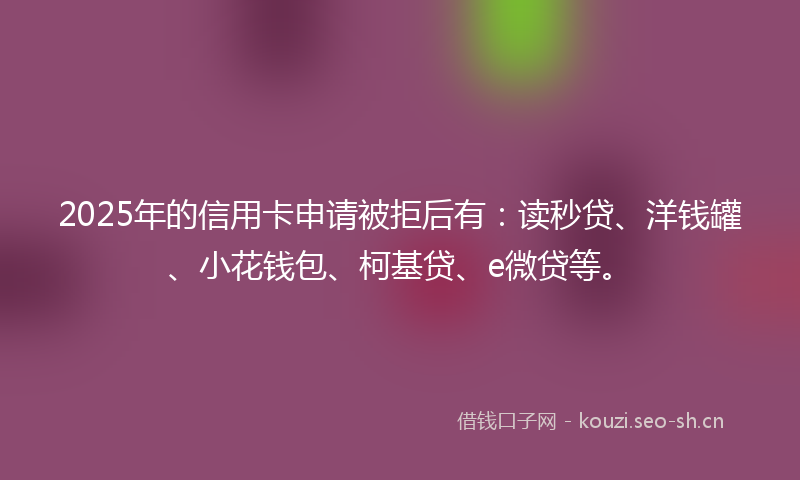2025年的信用卡申请被拒后有:读秒贷、洋钱罐、小花钱包、柯基贷、e微贷等。